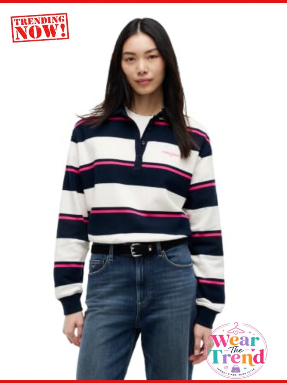 Womens Cotton Rugby Polo Long Sleeve Relaxed Fit Sweatshirt